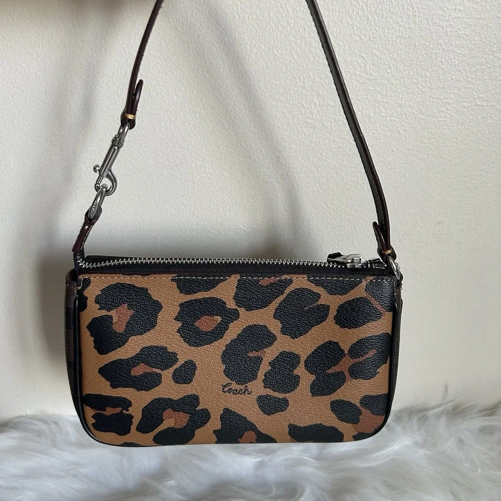 Coach Nolita‎ 19 Leopard Print Brown Coated Canvas Shoulder Bag Excellent - Picture 2 of 8